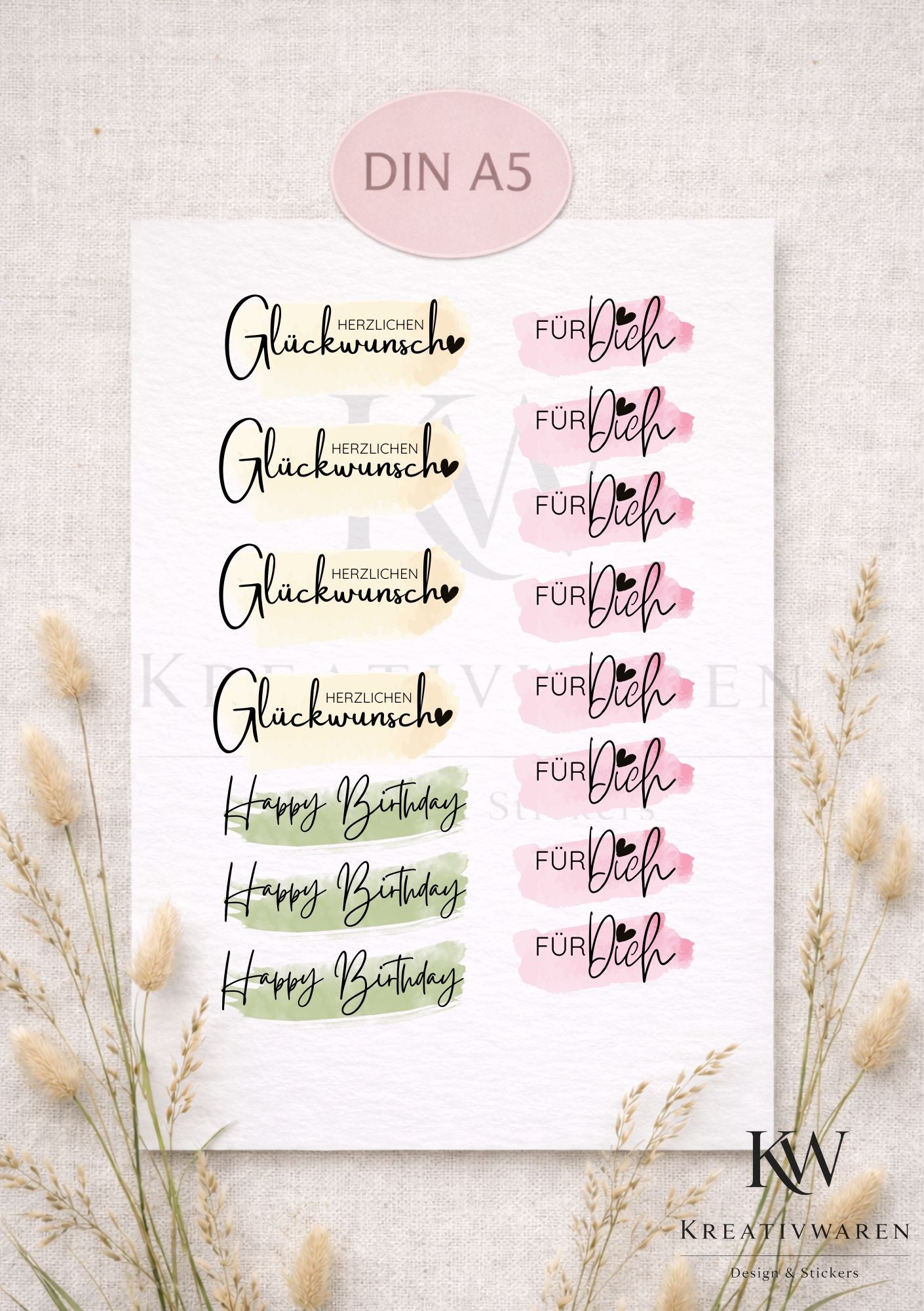 Rub Ons „Herzlichen Glückwunsch - Für dich - Happy Birthday“ – A5 Rub-On Sheet, randlos