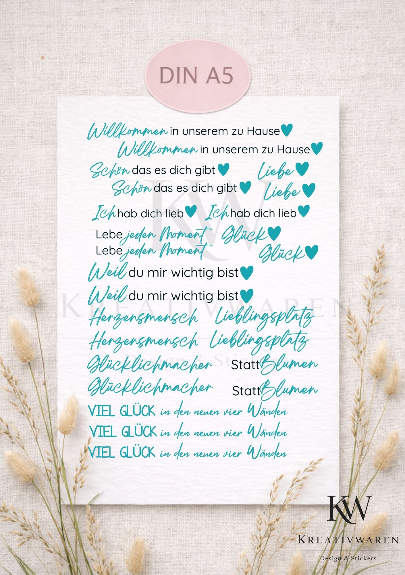 Rub Ons „Herzensworte - Glücksmomente - Lieblingsworte“ – A5 Rub-On Sheet, randlos