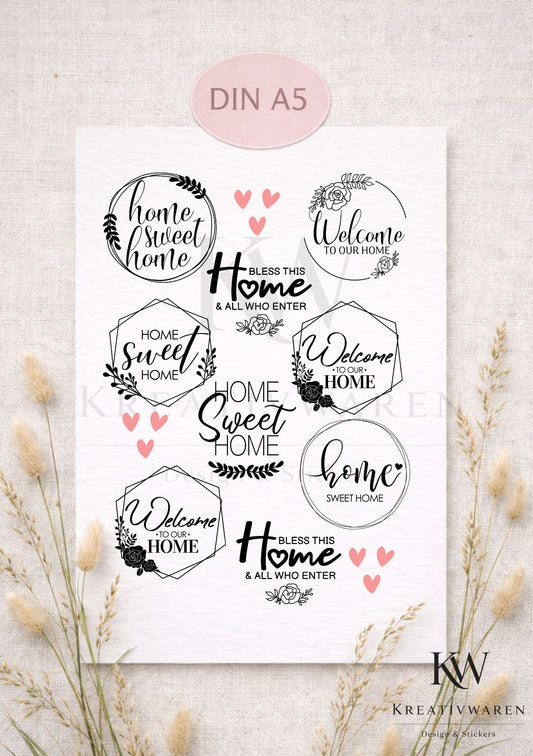 Rub Ons „Welcome Home - Home Sweet Home “ – A5 Rub-On Sheet, randlos