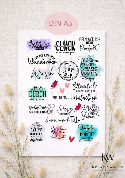 Rub Ons „Herzensgrüße - Danke für alles“ – A5 Rub-On Sheet, randlos