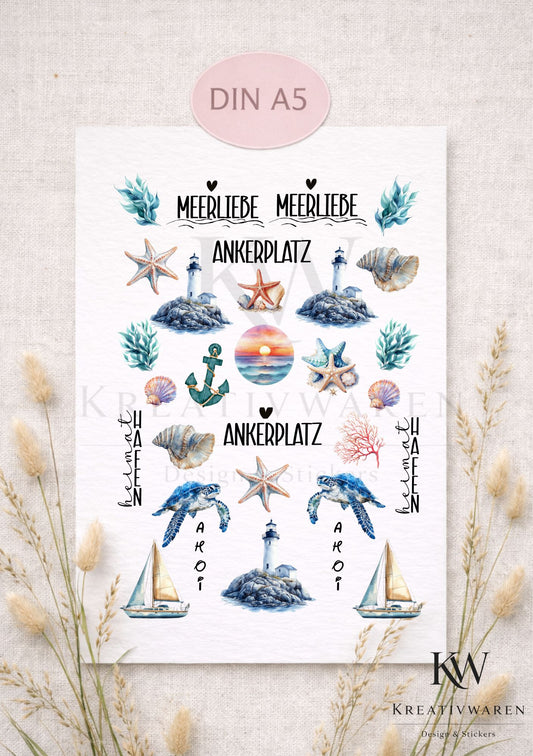 Rub Ons „Meerliebe - Ankerplatz “ – A5 Rub-On Sheet, randlos