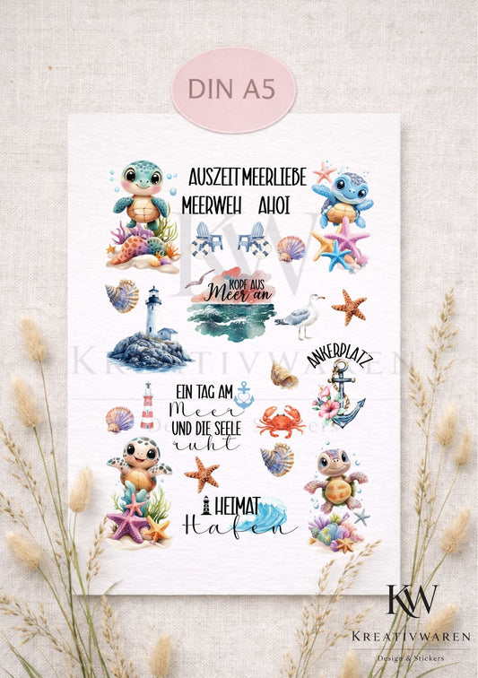 Rub Ons „Auszeit - Heimathafen - Küstenglück“ – A5 Rub-On Sheet, randlos