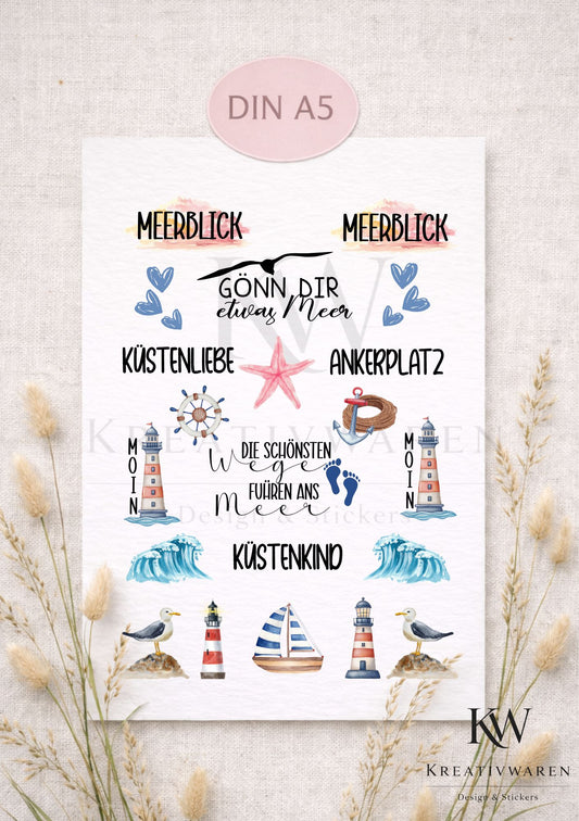 Rub Ons „Meerblick - Küstenkind“ – A5 Rub-On Sheet, randlos