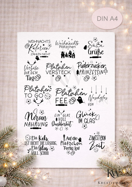 Rub Ons „Weihnachten Plätzchen“ – A4 Rub-On Sheet, randlos