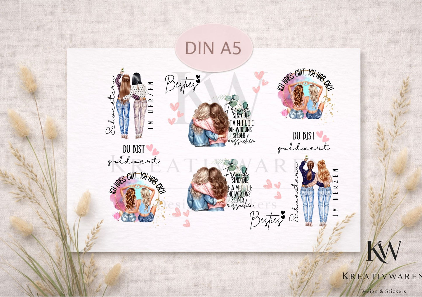 Rub Ons „Beste Freundinnen“ – A4 Rub-On Sheet, randlos