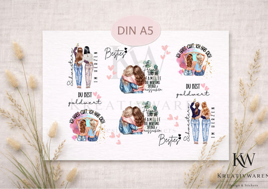 Rub Ons „Beste Freundinnen“ – A4 Rub-On Sheet, randlos