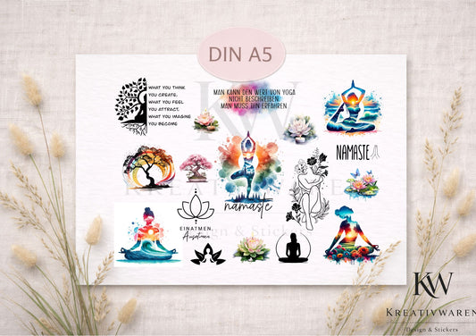 Rub Ons „Namaste Yoga Vibes“ – A5 Rub-On Sheet, randlos