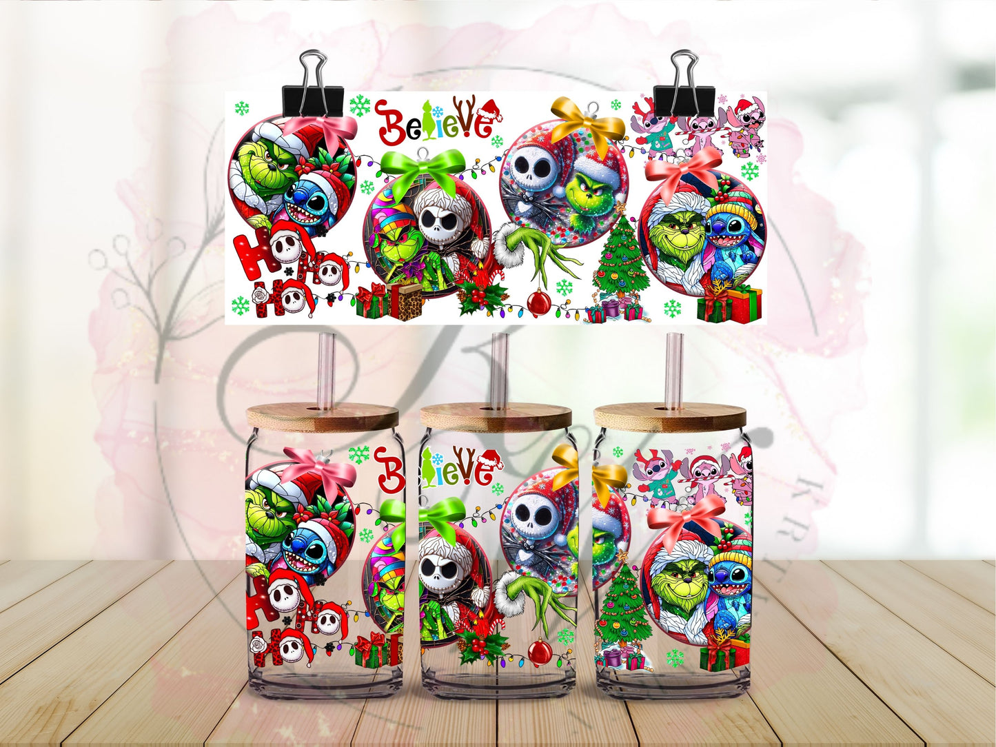 Trinkgläser 16oz Rub Ons "Grinch und Freunde" No.405