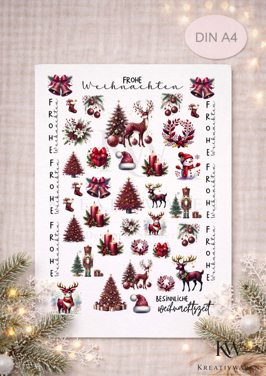 Rub Ons „Weihnachten - Bordeux“ – A4 Rub-On Sheet, randlos