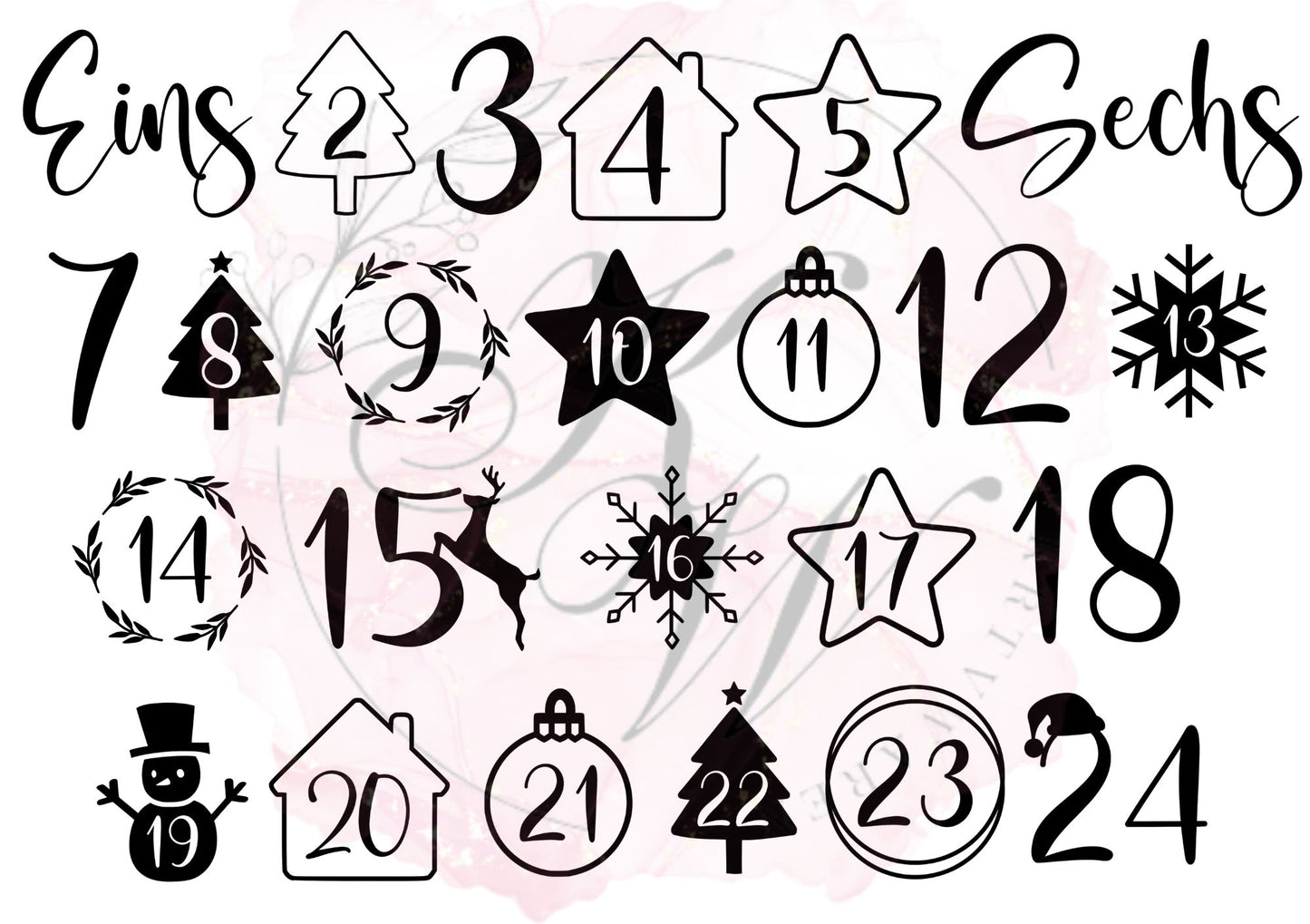 RUB ONS - "Weihnachten 1-24 Zahlen 2.0" | RUBONS | randlos | glänzend | A5 | No.400