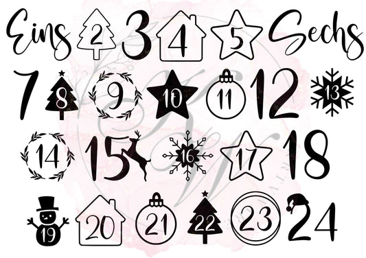 RUB ONS - "Weihnachten 1-24 Zahlen 2.0" | RUBONS | randlos | glänzend | A5 | No.400