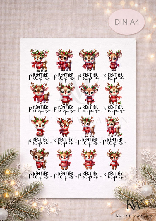 Rub Ons „Weihnachten - Rentier Pups“ – A4 Rub-On Sheet, randlos