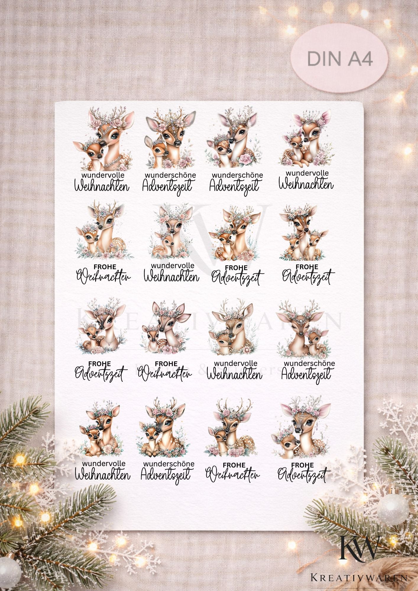 Rub Ons „Weihnachten Rentier“ – A4 Rub-On Sheet, randlos