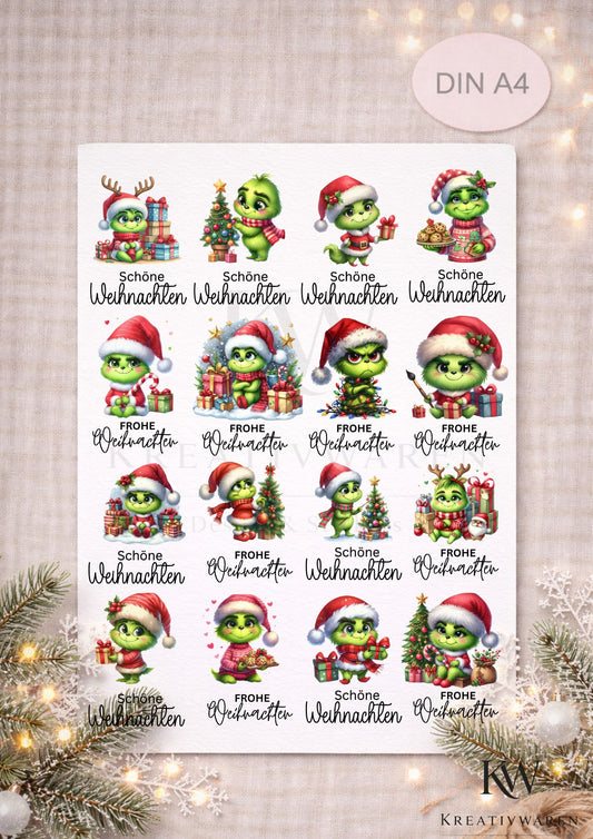 Rub Ons „Grinchige Christmas“ – A4 Rub-On Sheet, randlos