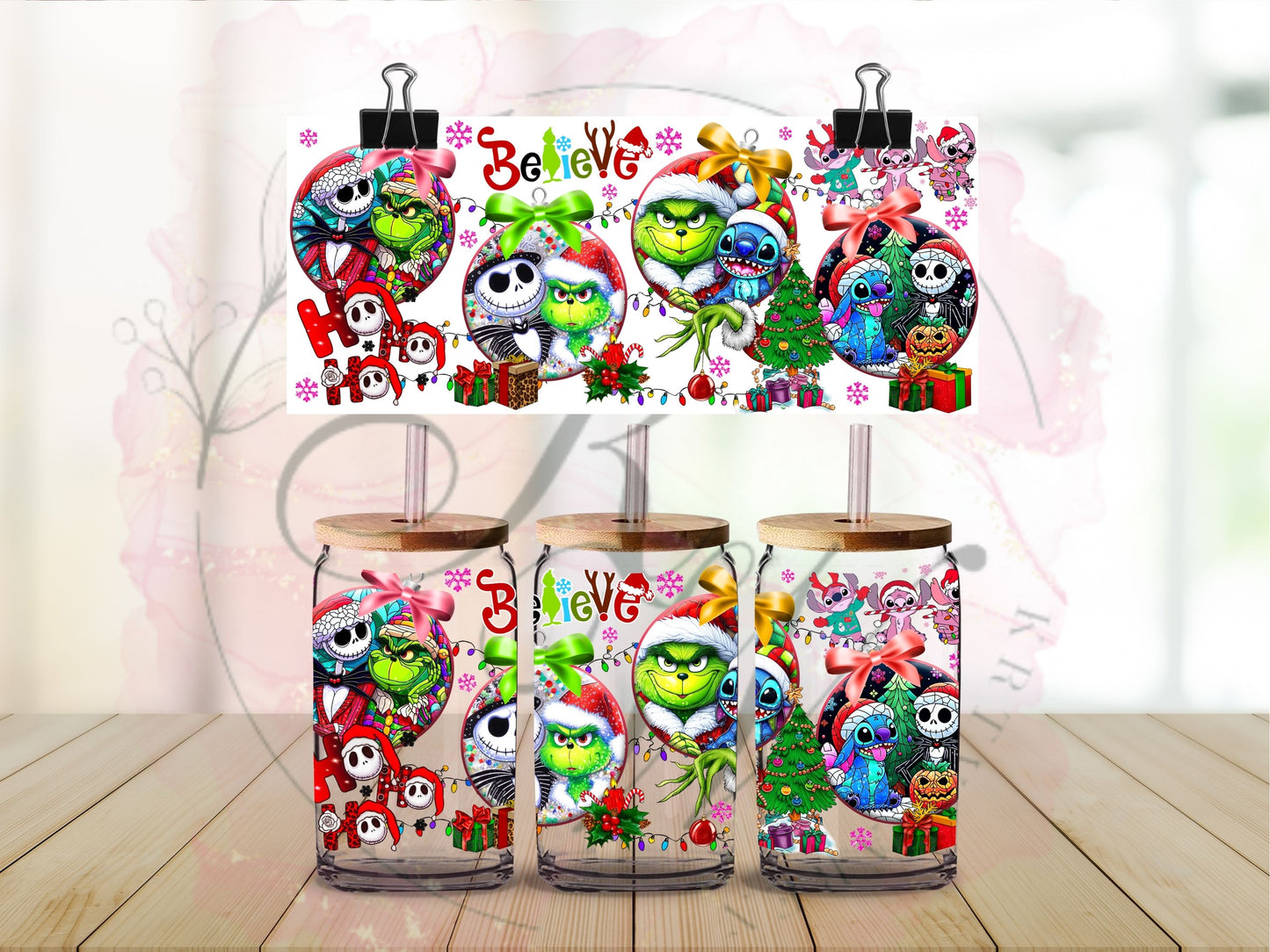 Trinkgläser 16oz Rub Ons "Grinch und Freunde" No.405