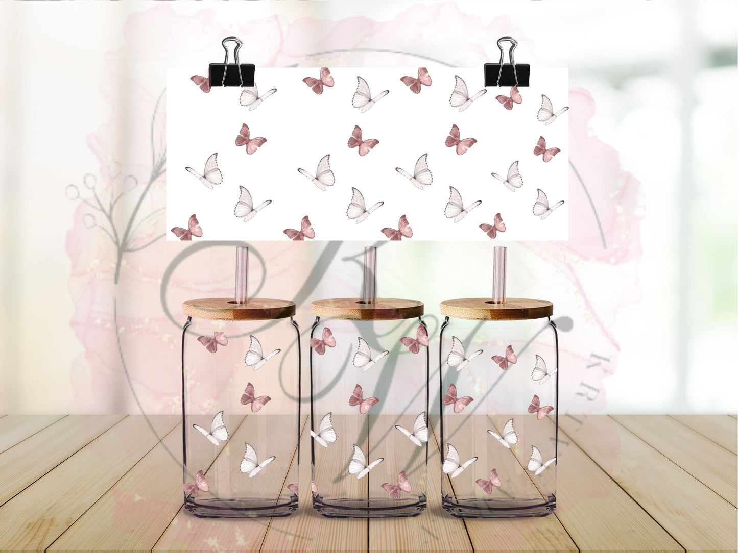 Trinkgläser 16oz Rub Ons " Schmetterling" No.503