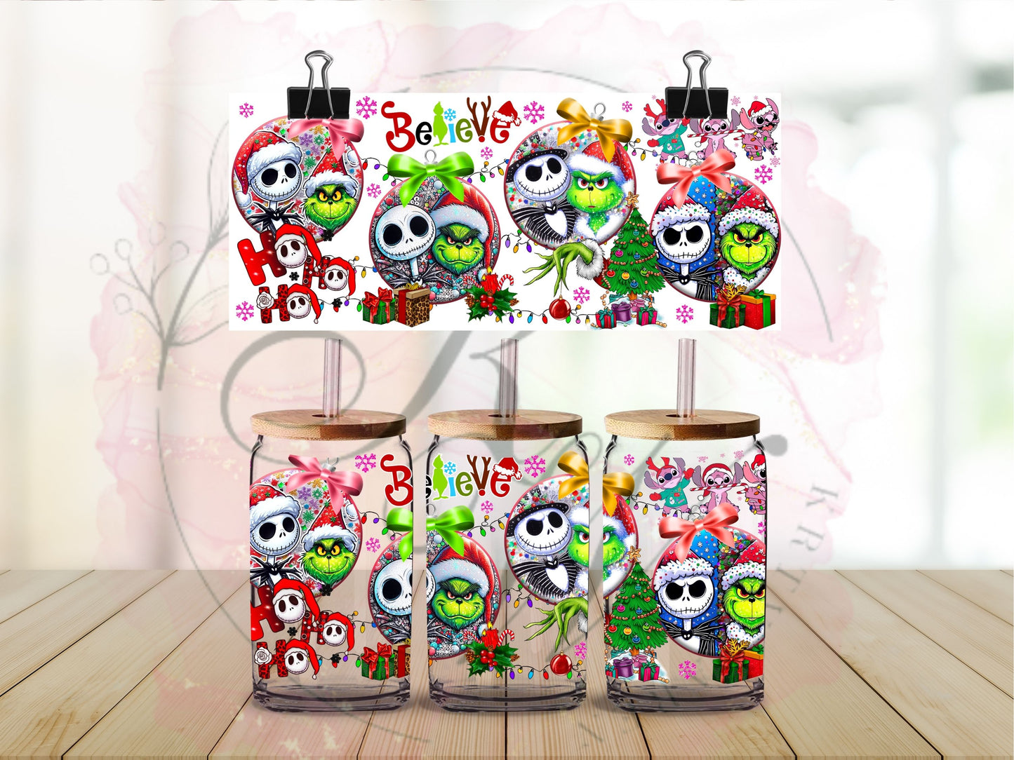 Trinkgläser 16oz Rub Ons "Grinch und Freunde" No.405