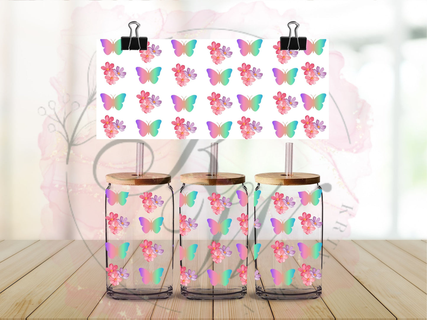 Trinkgläser 16oz Rub Ons " Schmetterling" No.505