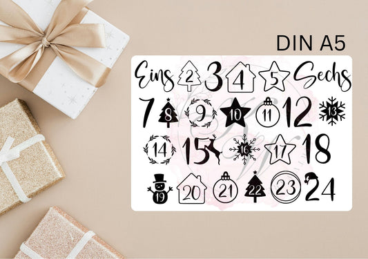 RUB ONS - "Weihnachten 1-24 Zahlen 2.0" | RUBONS | randlos | glänzend | A5 | No.400