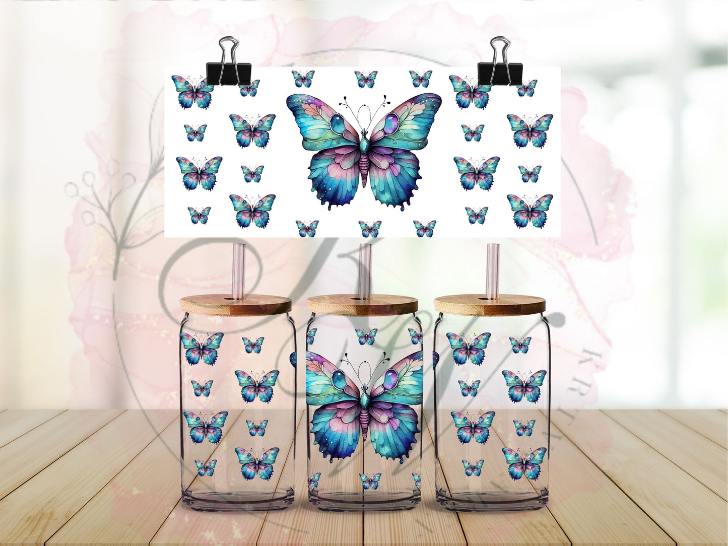 Trinkgläser 16oz Rub Ons " Schmetterling" No.508