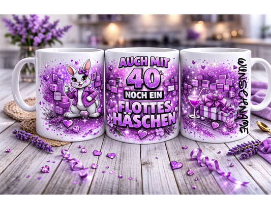 Lustige Geburtstag Tasse „Auch mit .... noch ein flottes Häschen“ – Geschenkidee für Frauen runder Geburtstag