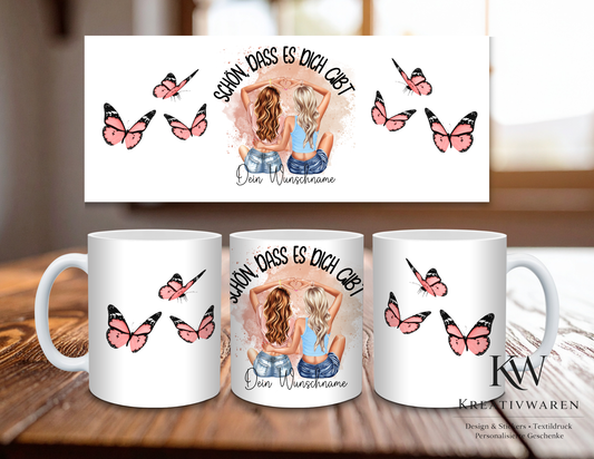 Personalisierte Tasse Beste Freundin – „Schön, dass es dich gibt“ – Tasse mit Wunschname – Geschenk für Bestie, Schwester, Freundin