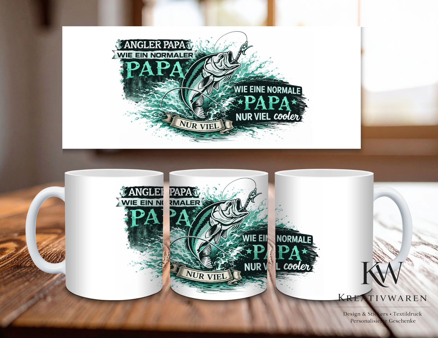 🎣 Angler Papa Tasse – „Wie ein normaler Papa, nur viel cooler“ | Geschenk für Papa ☕💚
