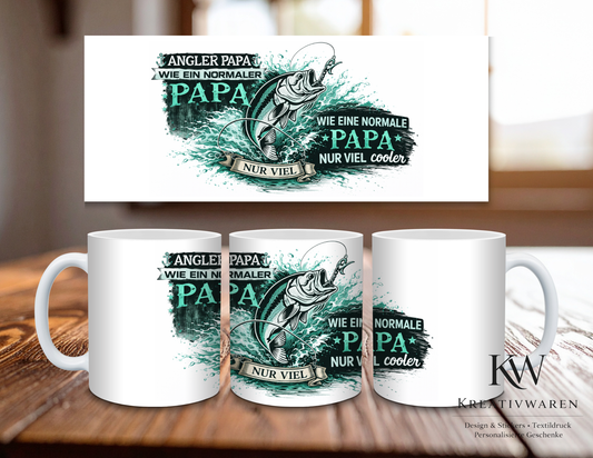 🎣 Angler Papa Tasse – „Wie ein normaler Papa, nur viel cooler“ | Geschenk für Papa ☕💚