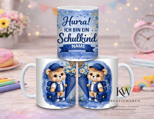 Personalisierte Einschulungstasse mit Name | Geschenk Schulanfang Mädchen Junge | Tasse Schulkind | Einschulung Geschenk Idee | Bär Motiv