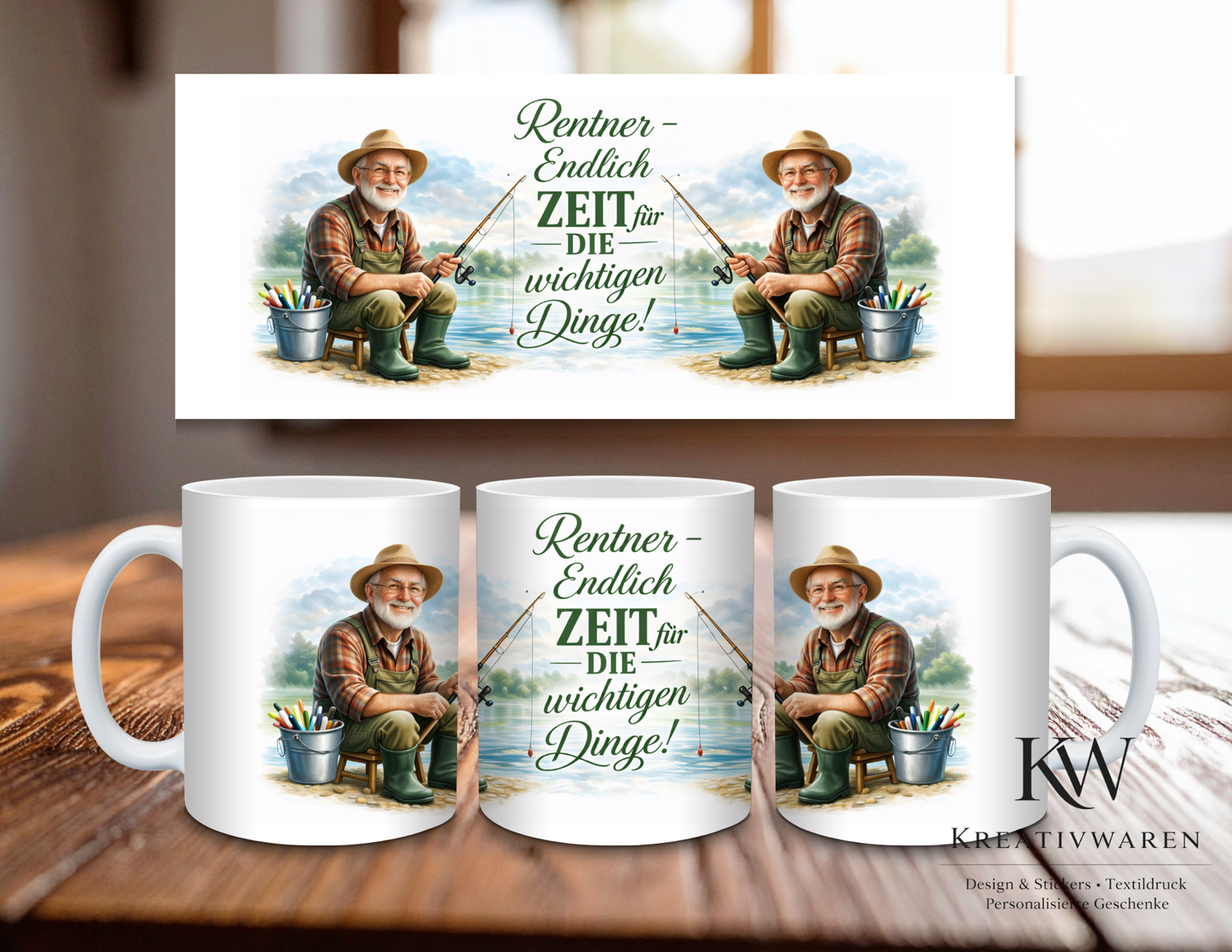 🎣 Rentner Tasse – „Endlich Zeit für die wichtigen Dinge“ | Geschenk zum Ruhestand ☕🌿