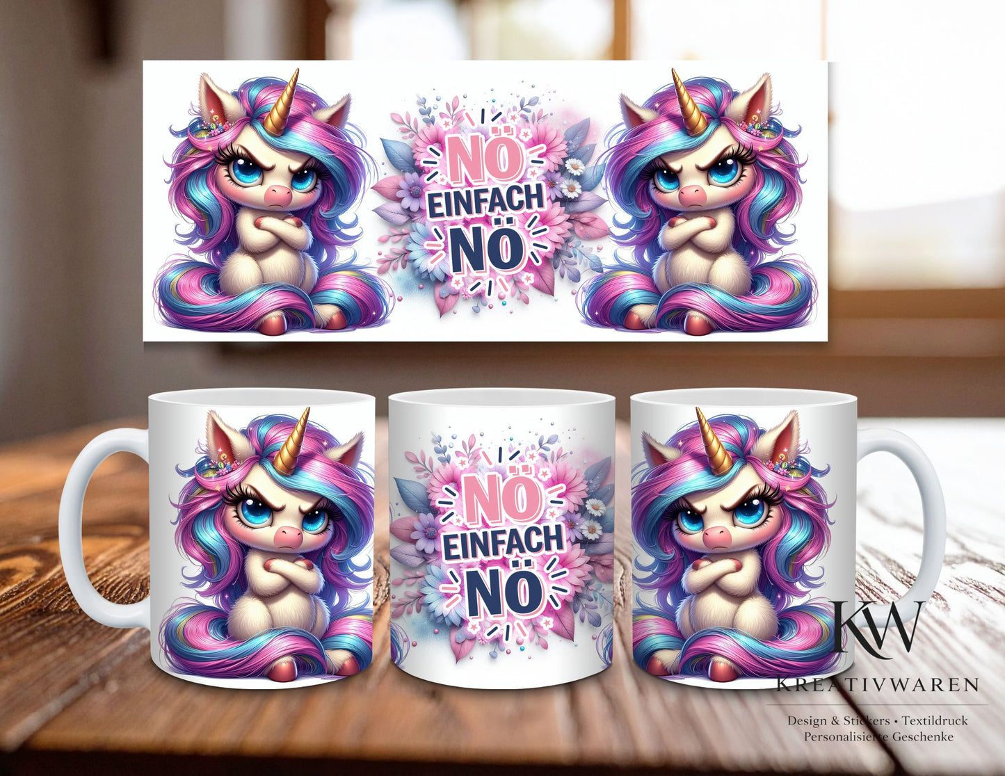 Lustige Einhorn Tasse mit Spruch – Nö einfach nö – frecher Becher, Sarkasmus Geschenk, witzige Kaffeetasse