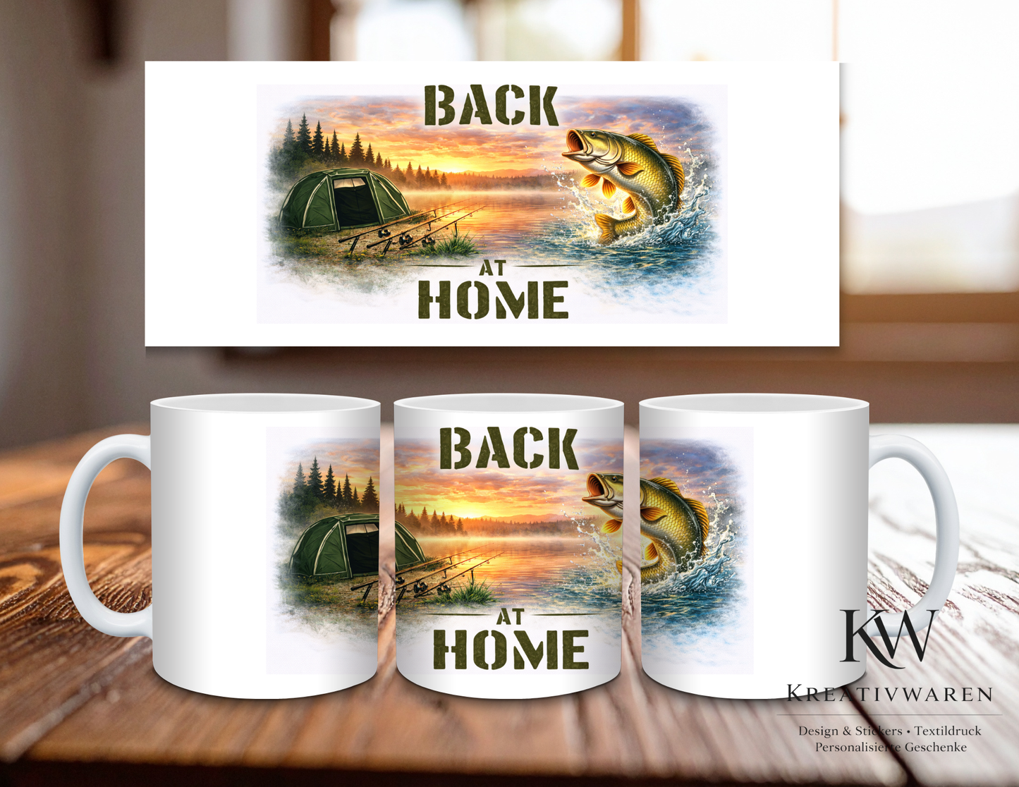 🎣 Angler Tasse „Back at Home“ – Camping & See Design | Geschenk für Angler & Outdoor Fans ☕🌄