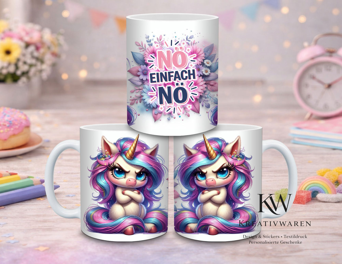 Lustige Einhorn Tasse mit Spruch – Nö einfach nö – frecher Becher, Sarkasmus Geschenk, witzige Kaffeetasse