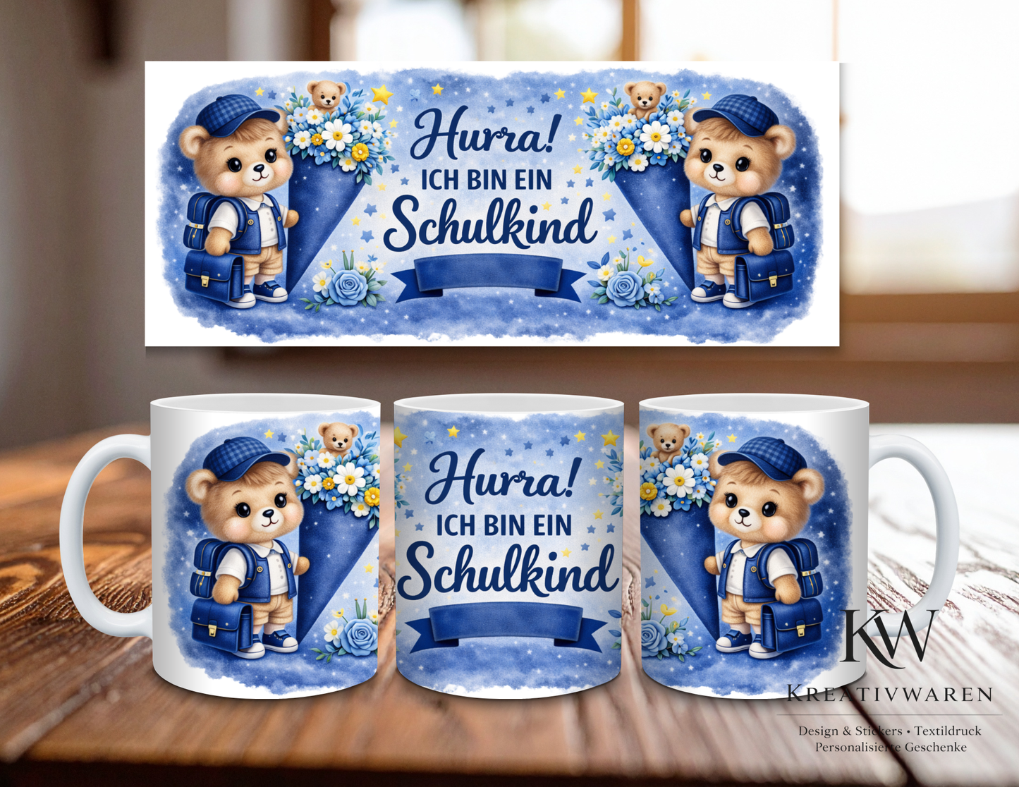 Personalisierte Einschulungstasse mit Name | Geschenk Schulanfang Mädchen Junge | Tasse Schulkind | Einschulung Geschenk Idee | Bär Motiv