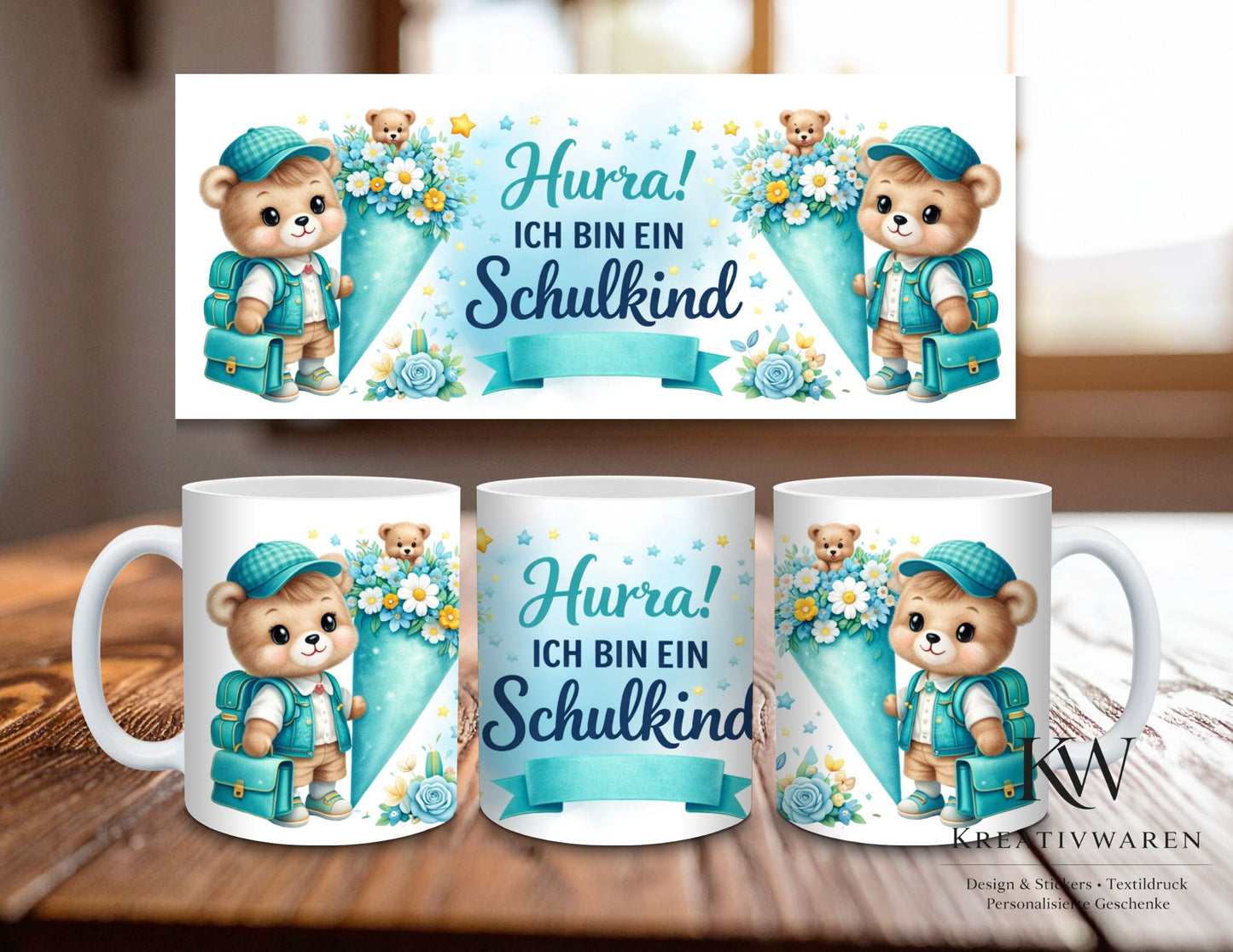 Personalisierte Einschulungstasse mit Name | Geschenk Schulanfang Mädchen Junge | Tasse Schulkind | Einschulung Geschenk Idee | Bär Motiv