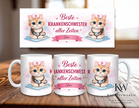 Personalisierte Krankenschwester Tasse – Beste Krankenschwester aller Zeiten – Geschenk für Pflegepersonal – Tasse mit Name Katze