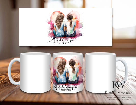 💖 „Lieblingsschwester“ Tasse – Liebevolles Geschenk für Schwester | Herz Design ☕✨