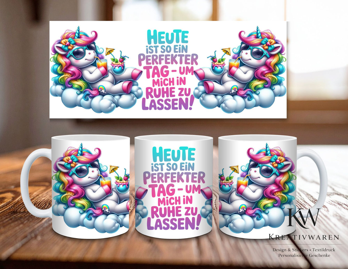 Einhorn Tasse Spruch lustig – „Lass mich in Ruhe“ Becher – witziges Geschenk, Büro Humor, Introvertiert, Regenbogen Einhorn