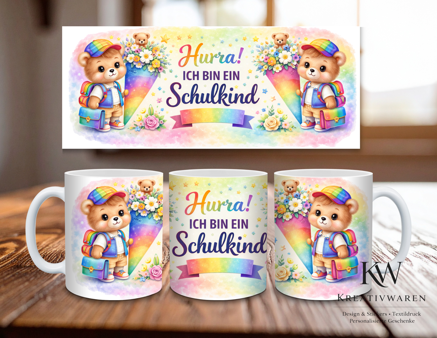 Personalisierte Einschulungstasse mit Name | Geschenk Schulanfang Mädchen Junge | Tasse Schulkind | Einschulung Geschenk Idee | Bär Motiv