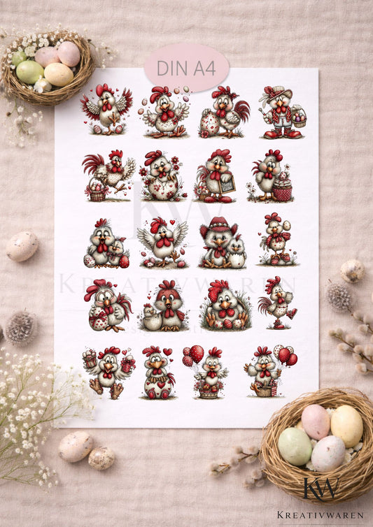 Rub Ons „Osterhühner & Küken“ – DIN A4 Rub-On Sheet, randlos