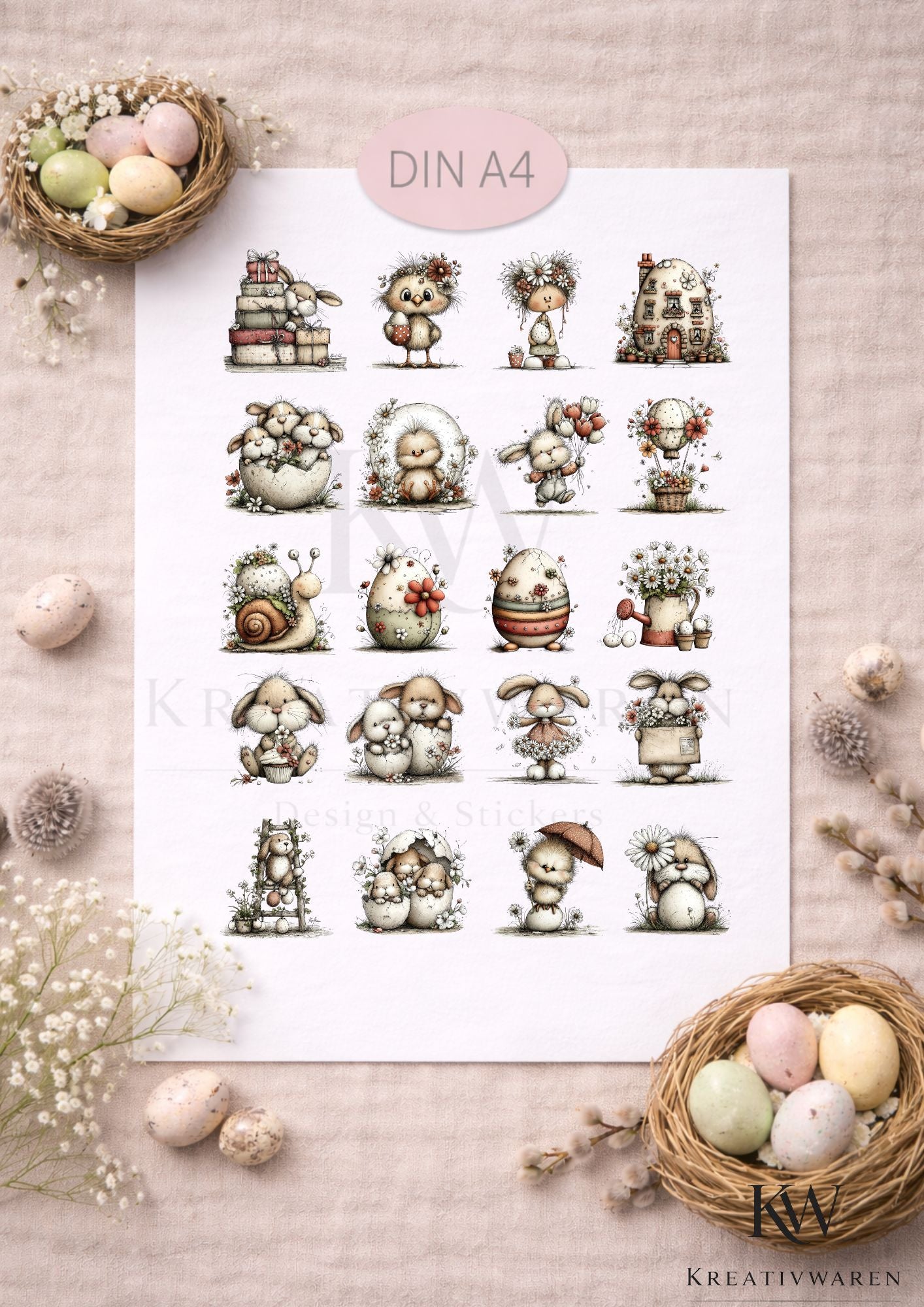 Rub Ons „Osterzauber Mix“ – DIN A4 Rub-On Sheet, randlos