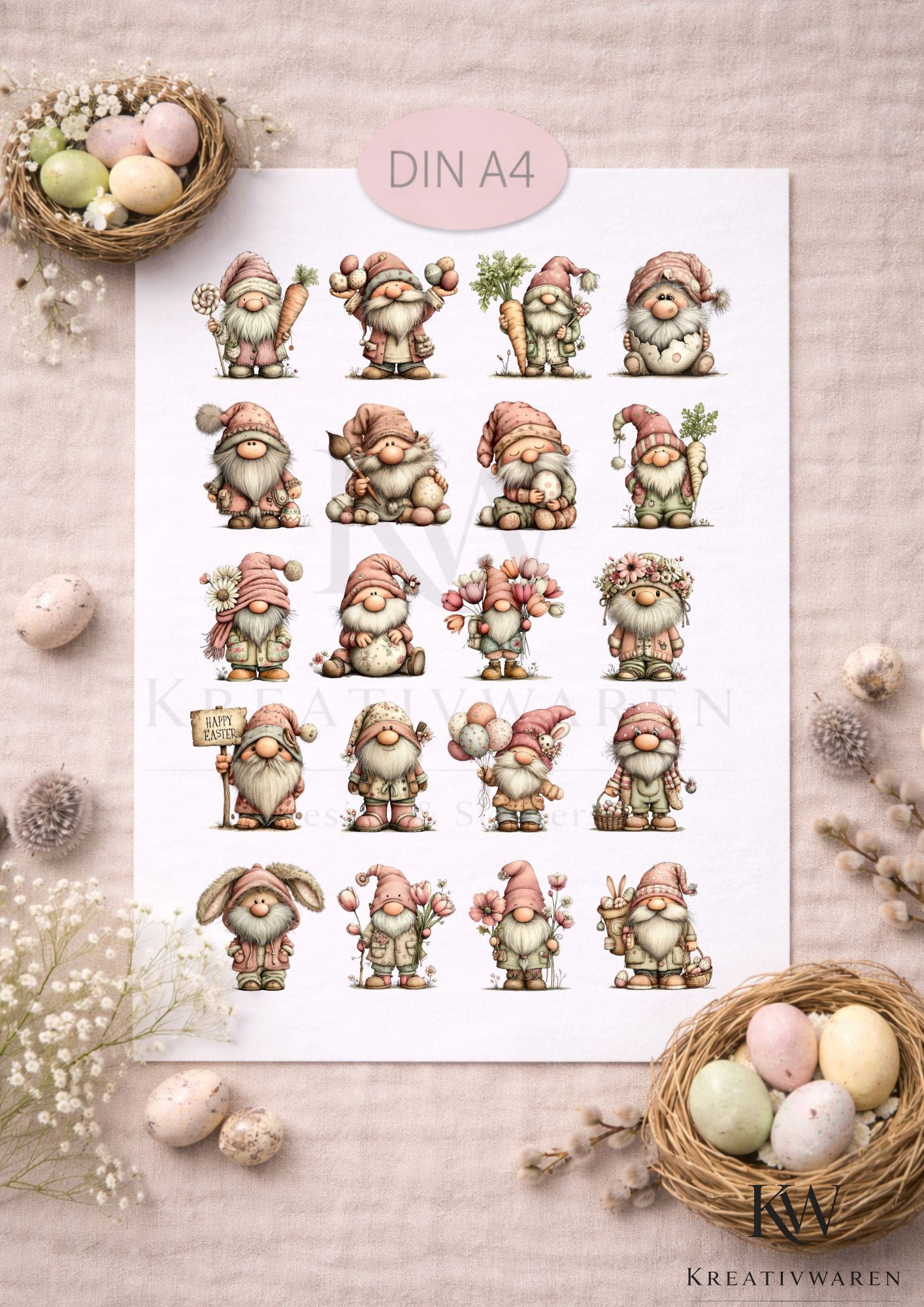 Rub Ons „Blumenwichtel“ – DIN A4 Rub-On Sheet, randlos