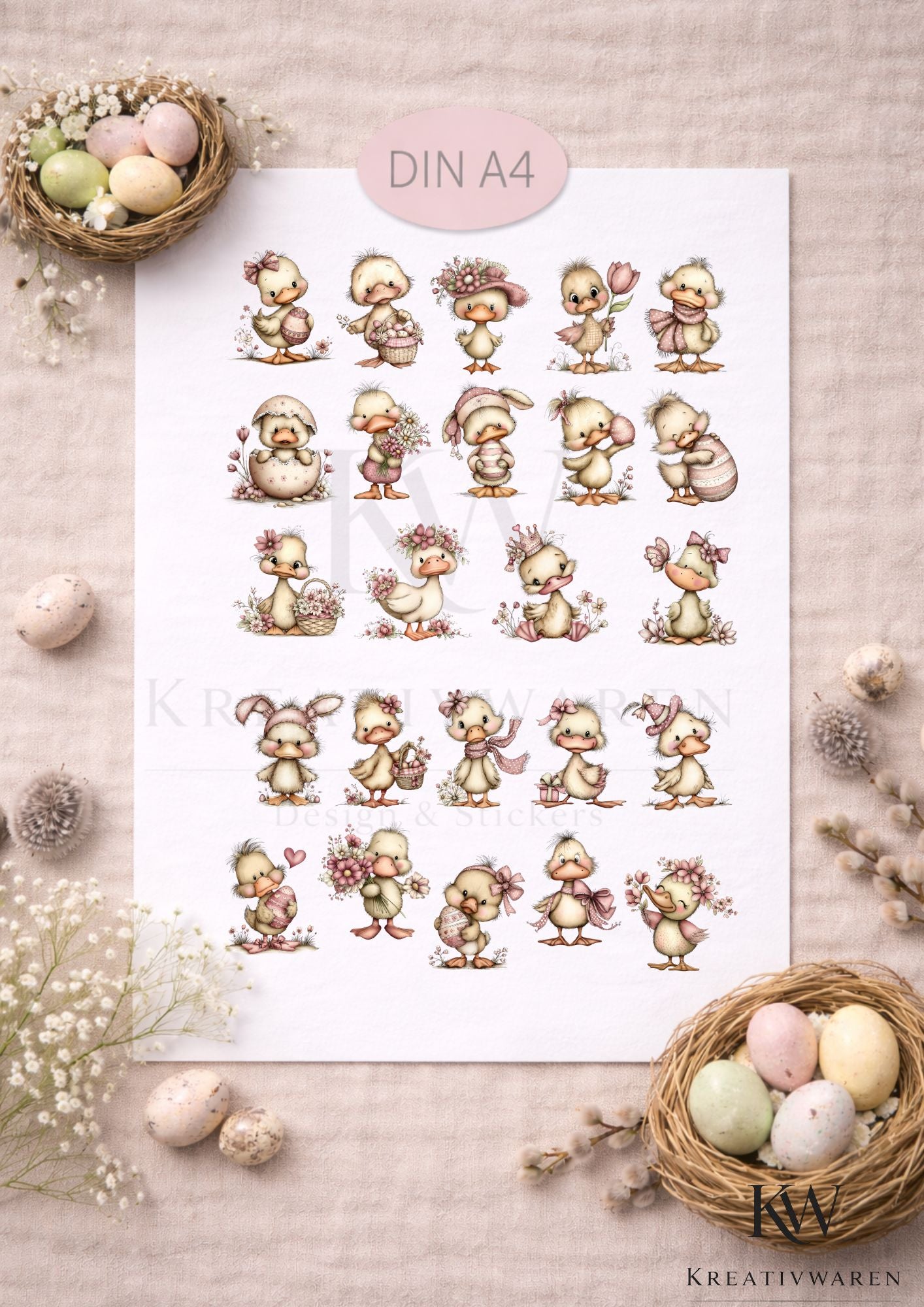 Rub Ons „Süße Osterküken“ – DIN A4 Rub-On Sheet, randlos