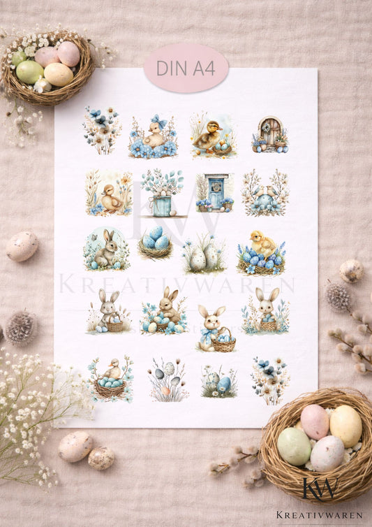 Rub Ons „Osterfreude in Blau“ – DIN A4 Rub-On Sheet, randlos