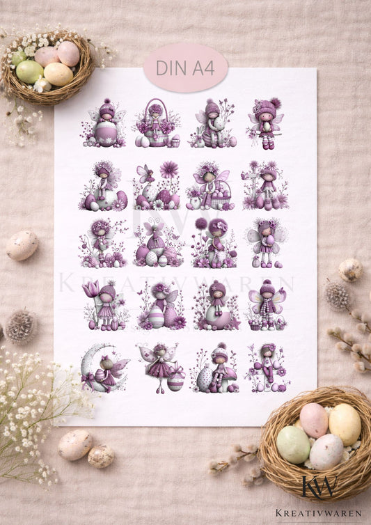 Rub Ons „Feenzauber Ostern Lila“ – DIN A4 Rub-On Sheet, randlos
