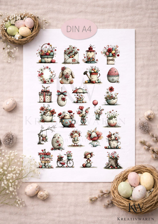 Rub Ons „Osterdeko Vintage“ – DIN A4 Rub-On Sheet, randlos