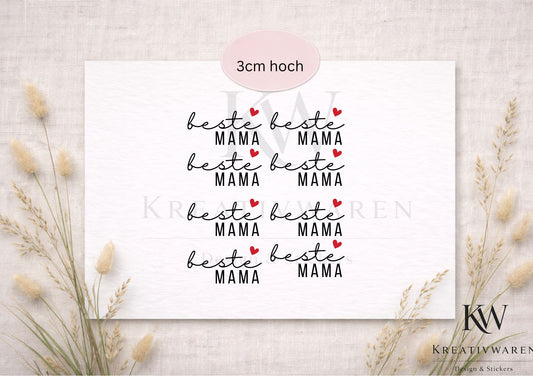 Rub Ons „beste Mama“ – Motiv 3cm  A6 Rub-On Sheet, randlos