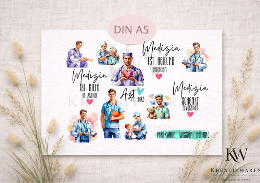 Rub Ons „Medizin/Arzt“ – DIN A5 Rub-On Sheet, randlos