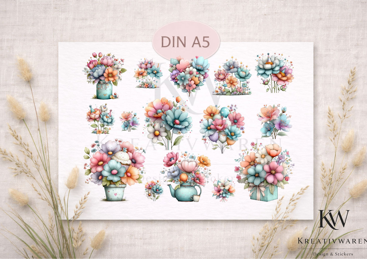 Rub Ons „Zarte Frühlingsfreude“ – DIN A5 Rub-On Sheet, randlos