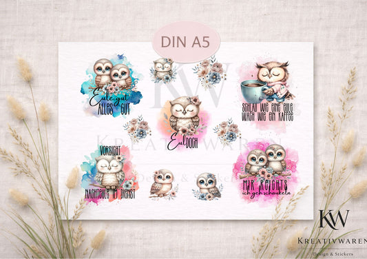 Rub-On Set „Eulenliebe & Alltagszauber“ – A5 Rub-On Sheet, randlos